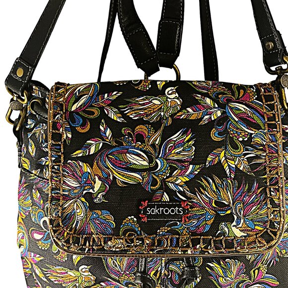 Sakroots Convertible Backpack Shoulder Crochet Stitching Charms Canvas Purse - Picture 3 of 16